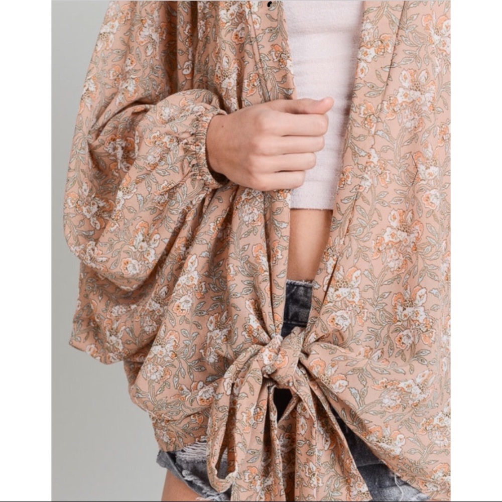 Tie Front Kimono Cardigan - Picture 2 of 5